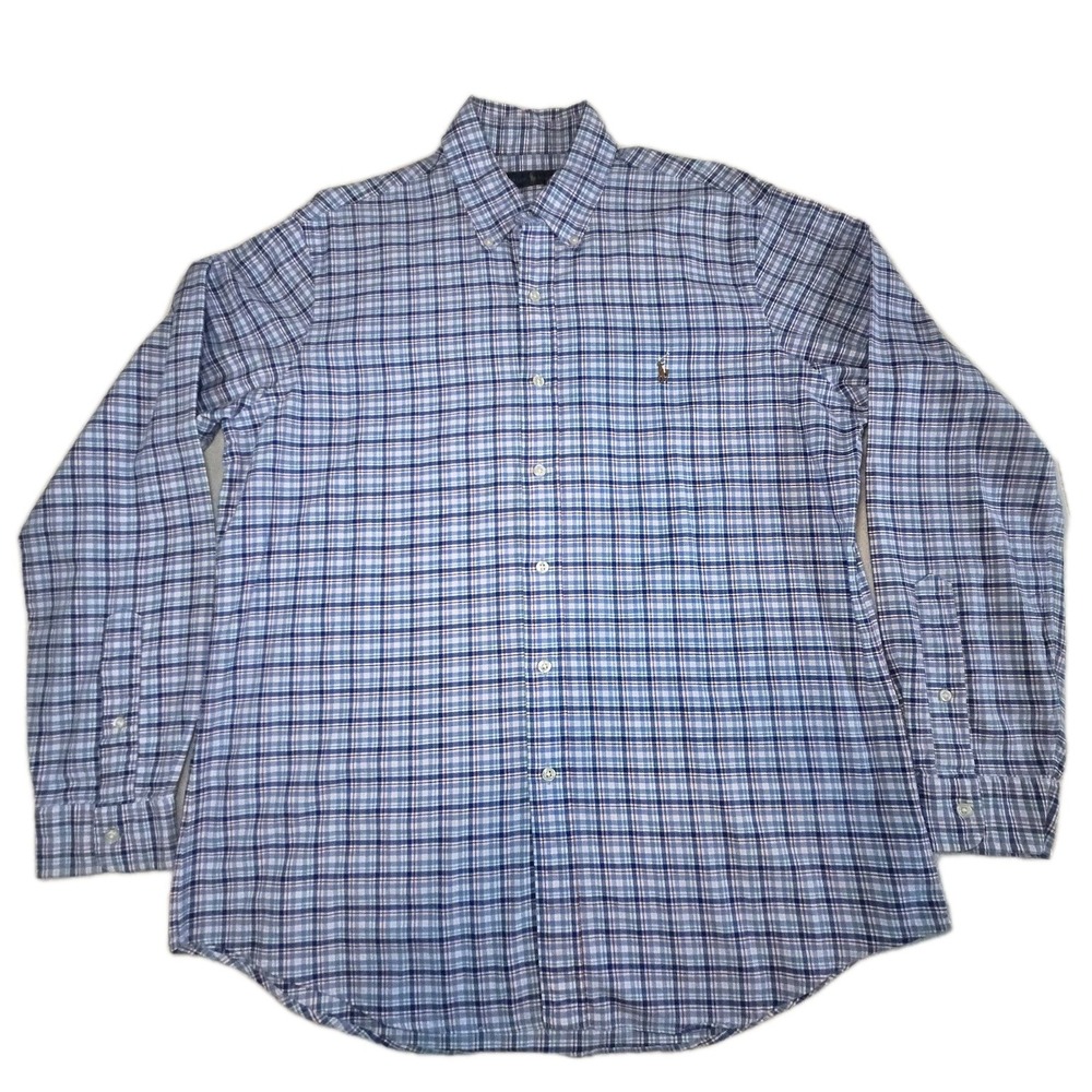 RALPH LAUREN Oxford Shirt Mens XL Button Up Classic Fit Madras Plaid Flesh Pony